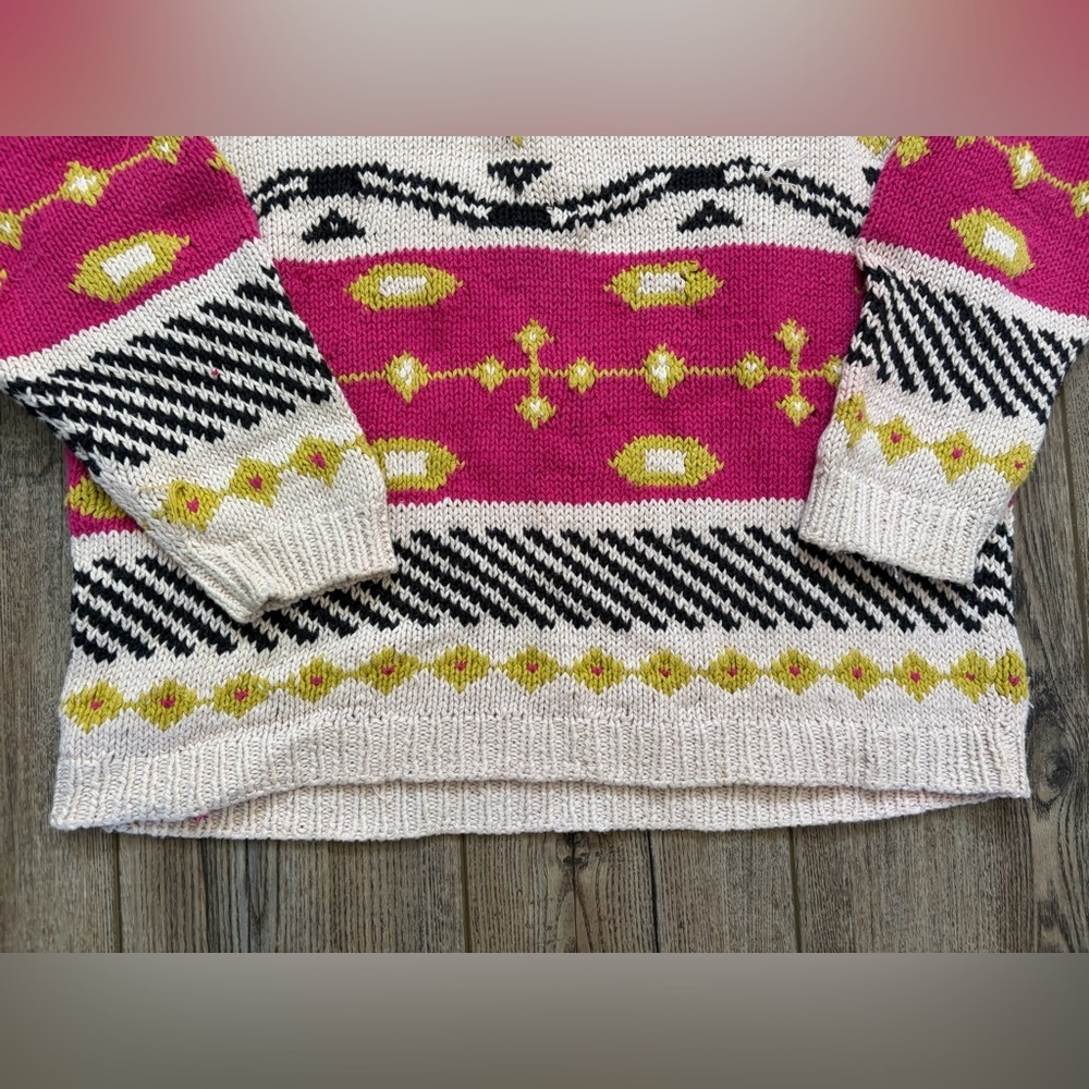 Vintage Forenza Sweater M Pink Geometric Knit 90s Chunky Ramie Cotton - Picture 6 of 13